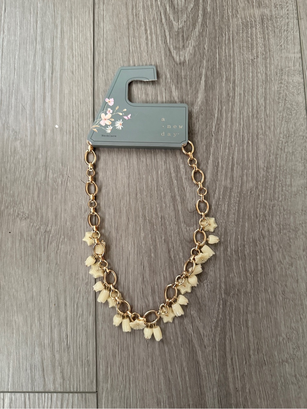 a new day Gold-Tone Chain Necklace with Cream Flower Drops